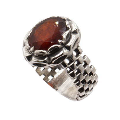 925 Silber Massiver Herrenring mit echtem Granat - Handarbeit