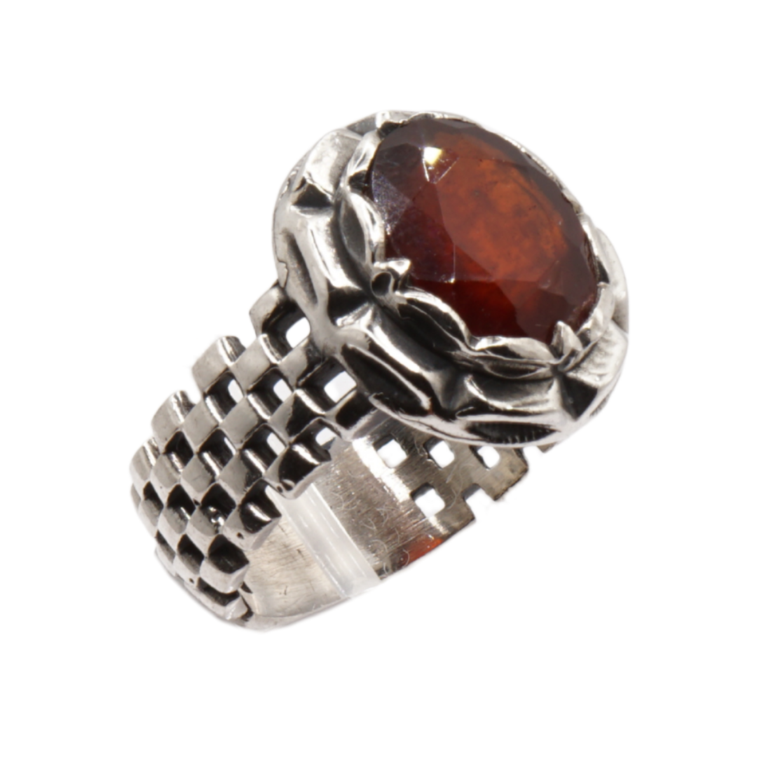 925 Silber Massiver Herrenring mit echtem Granat - Handarbeit