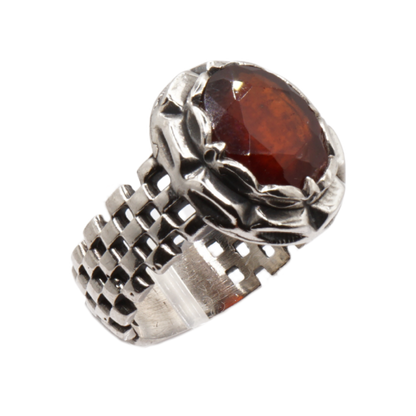 925 Silber Massiver Herrenring mit echtem Granat - Handarbeit