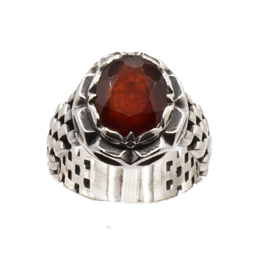 925 Silber Massiver Herrenring mit echtem Granat - Handarbeit