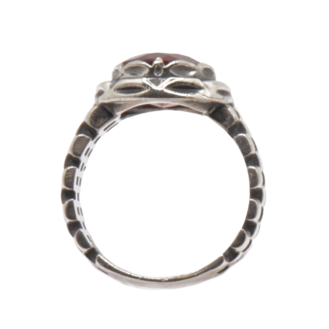 925 Silber Massiver Herrenring mit echtem Granat - Handarbeit
