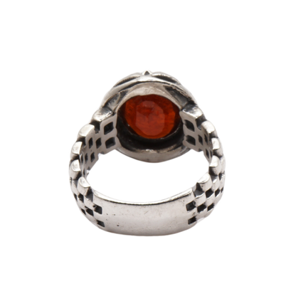 925 Silber Massiver Herrenring mit echtem Granat - Handarbeit