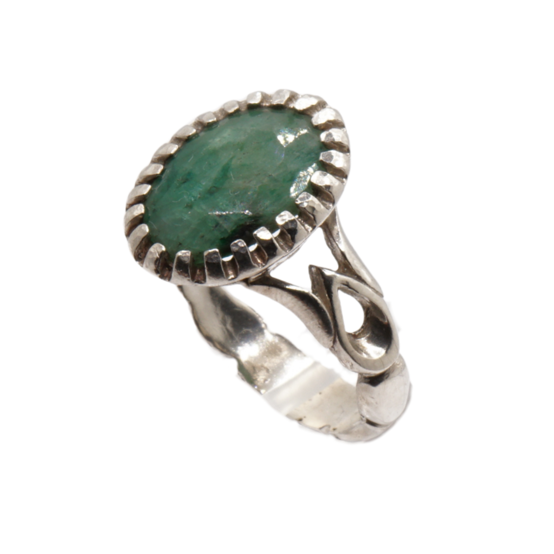 925 Silber Massiver Herrenring mit echtem Smaragd - Handarbeit