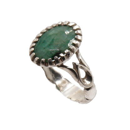 925 Silber Massiver Herrenring mit echtem Smaragd - Handarbeit