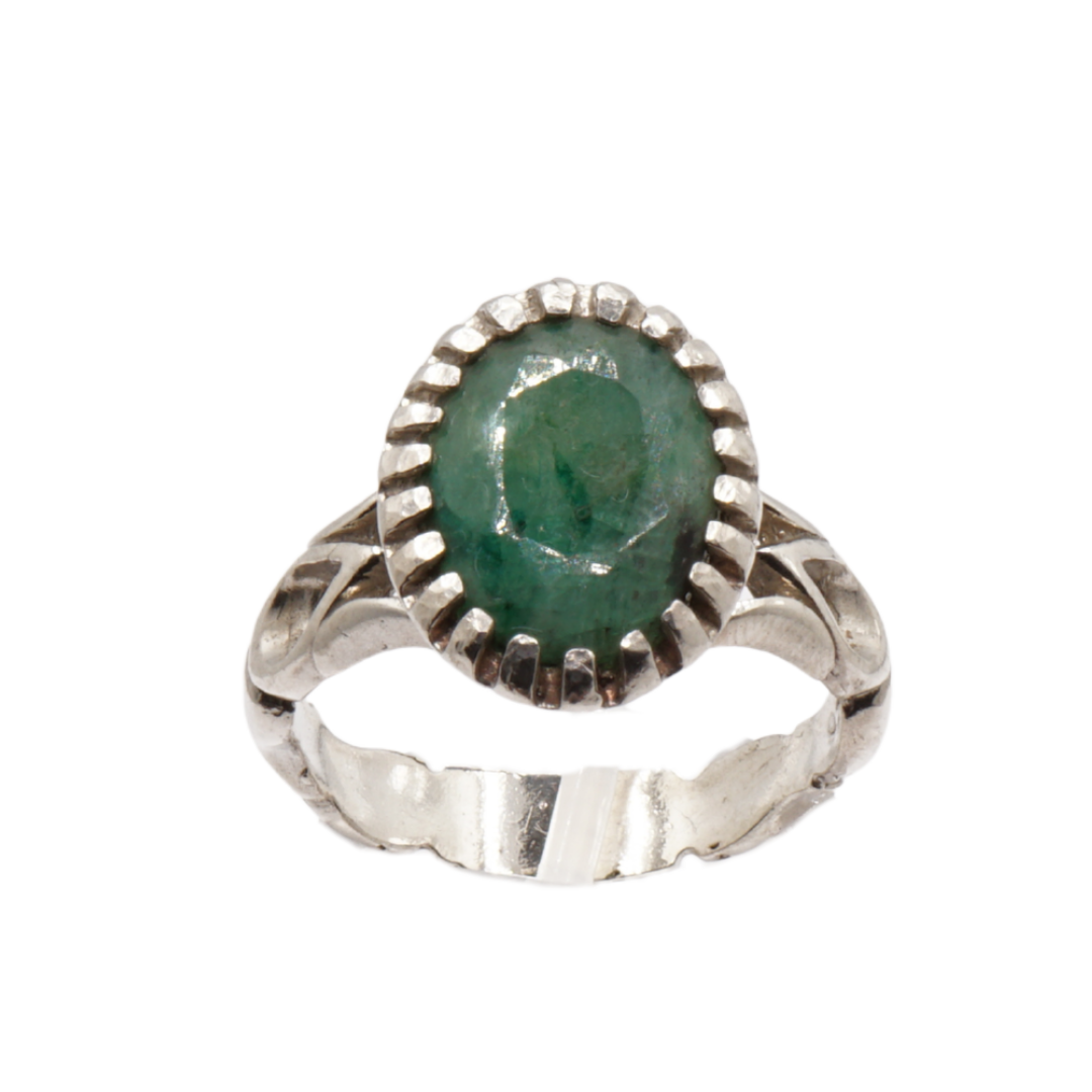 925 Silber Massiver Herrenring mit echtem Smaragd - Handarbeit