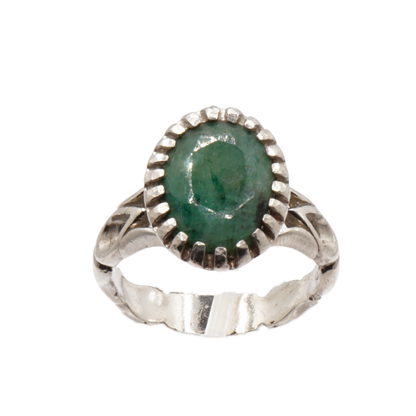 925 Silber Massiver Herrenring mit echtem Smaragd - Handarbeit