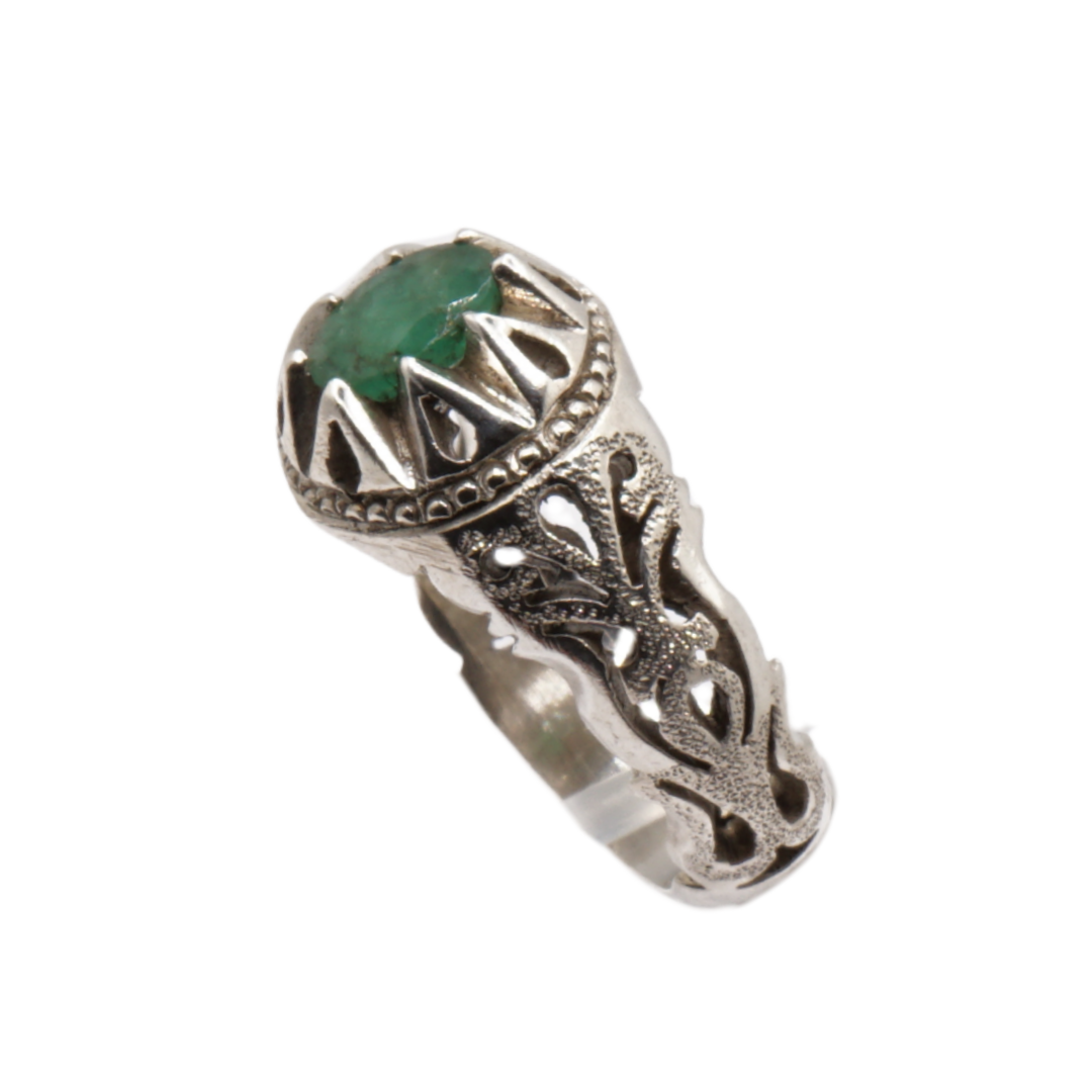 925 Silber Massiver Herrenring mit echtem Smaragd - Handarbeit