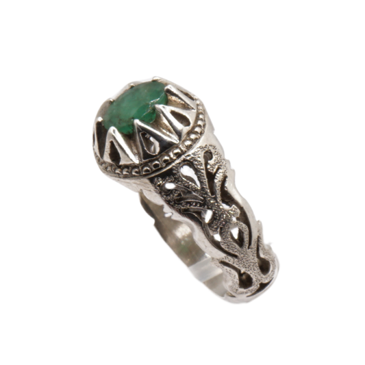 925 Silber Massiver Herrenring mit echtem Smaragd - Handarbeit