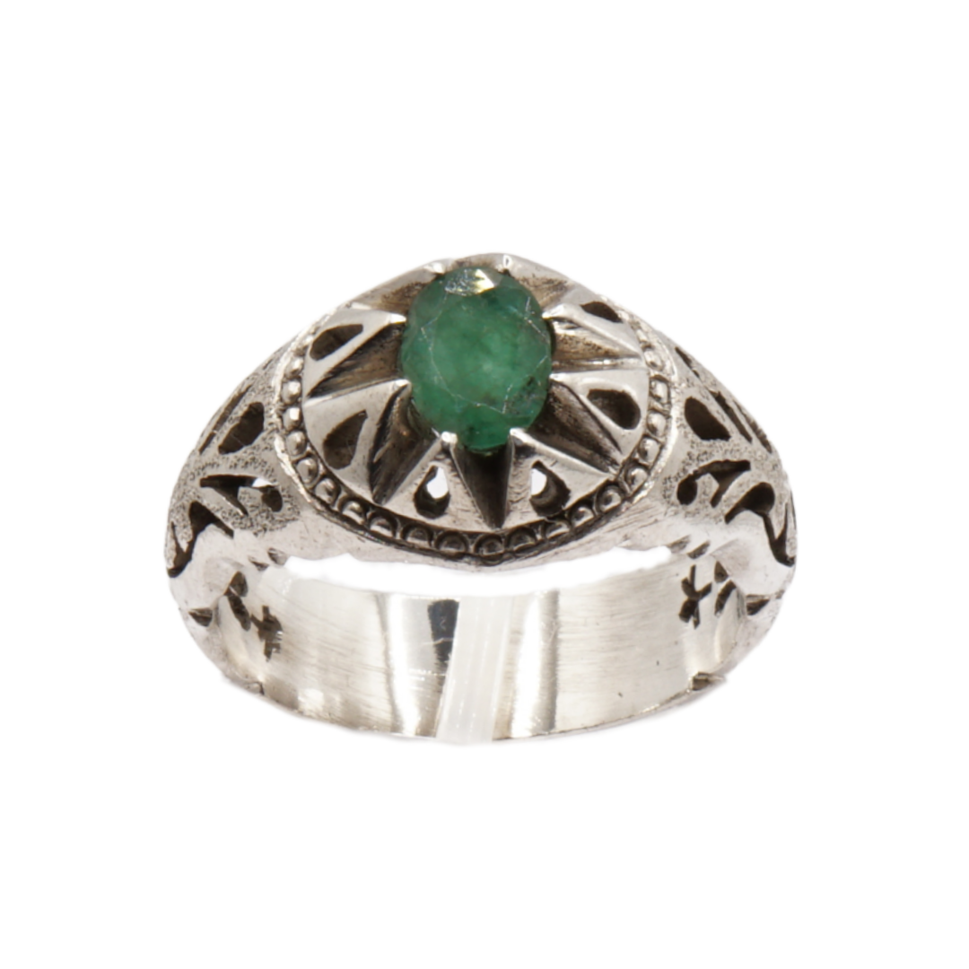 925 Silber Massiver Herrenring mit echtem Smaragd - Handarbeit