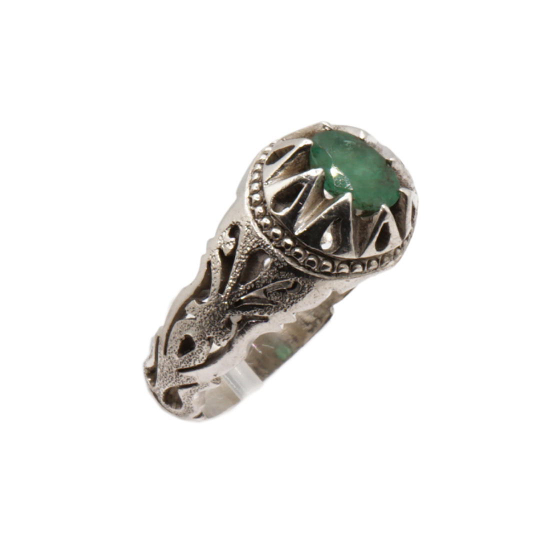 925 Silber Massiver Herrenring mit echtem Smaragd - Handarbeit