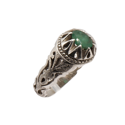 925 Silber Massiver Herrenring mit echtem Smaragd - Handarbeit