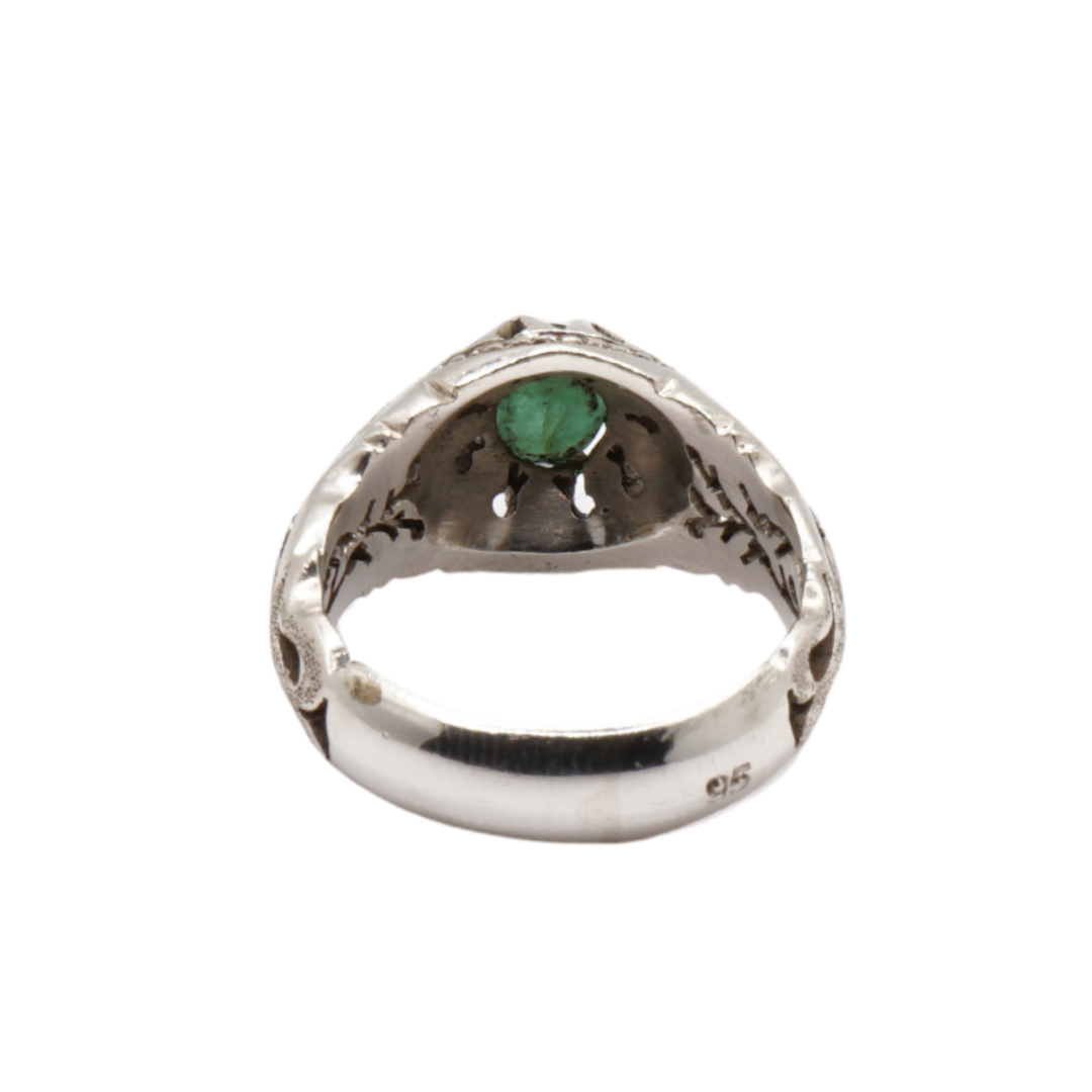 925 Silber Massiver Herrenring mit echtem Smaragd - Handarbeit