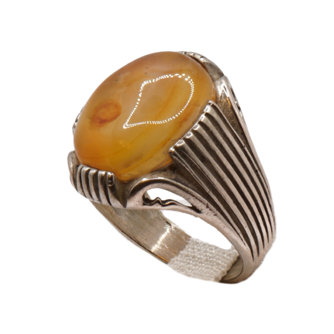 925 Silber Herren Aqeeq Ring Yamani - Jemen-Achat - Handarbeit - Massiv