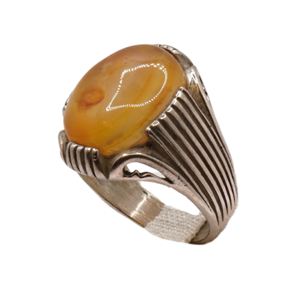 925 Silber Herren Aqeeq Ring Yamani - Jemen-Achat - Handarbeit - Massiv