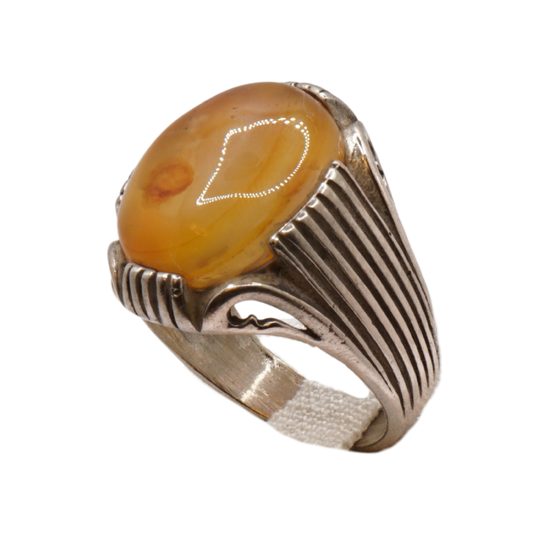 925 Silber Herren Aqeeq Ring Yamani - Jemen-Achat - Handarbeit - Massiv