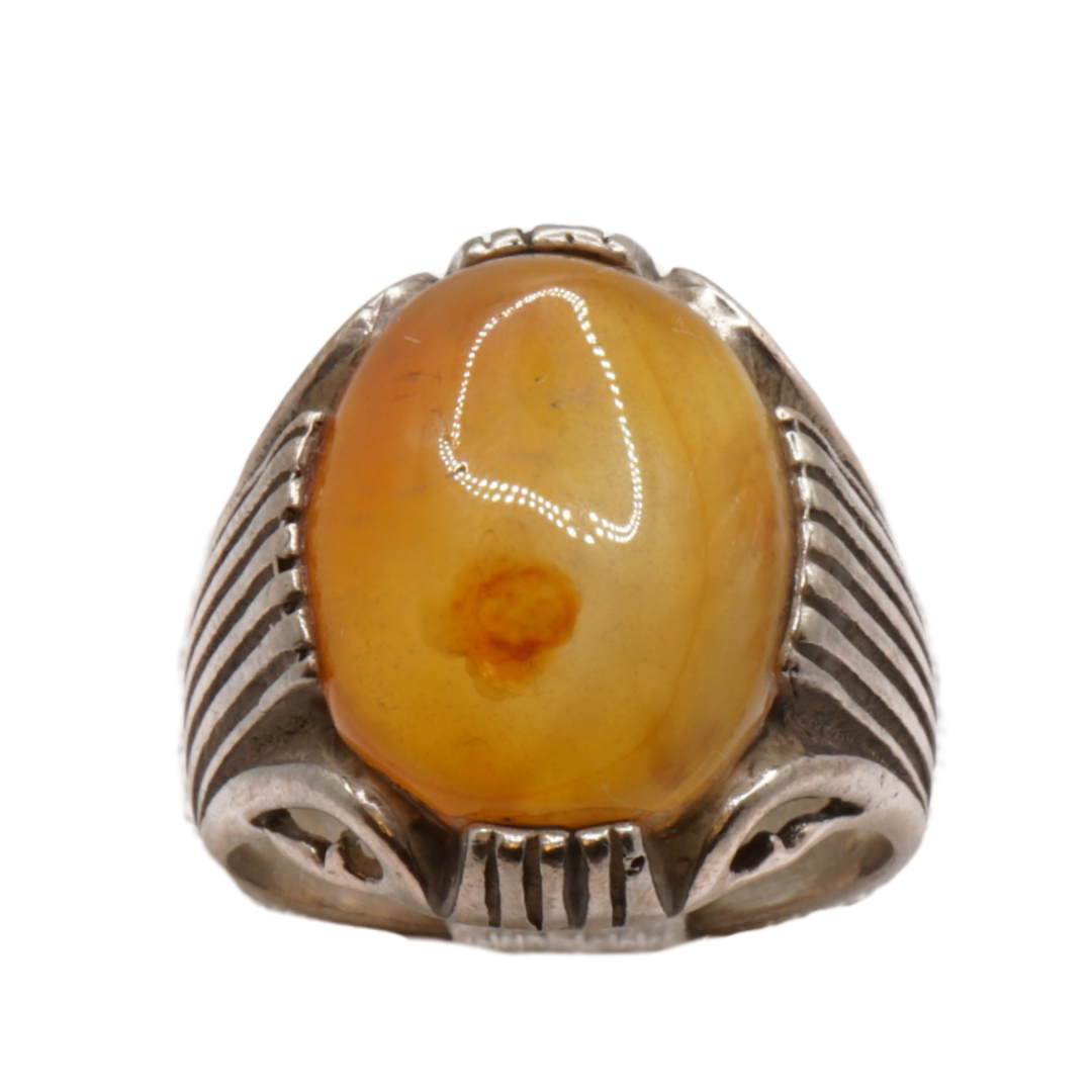 925 Silber Herren Aqeeq Ring Yamani - Jemen-Achat - Handarbeit - Massiv