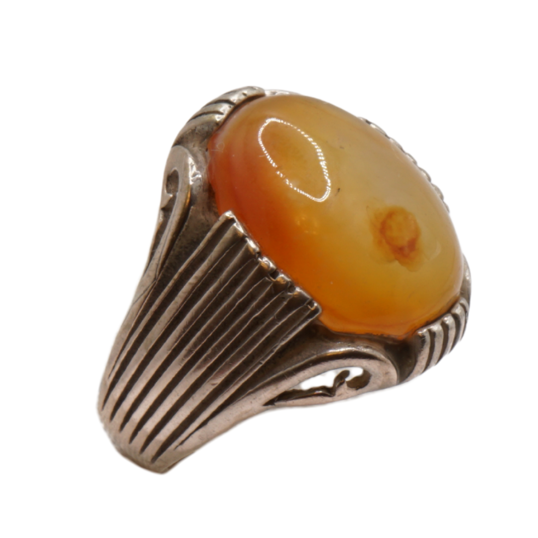 925 Silber Herren Aqeeq Ring Yamani - Jemen-Achat - Handarbeit - Massiv