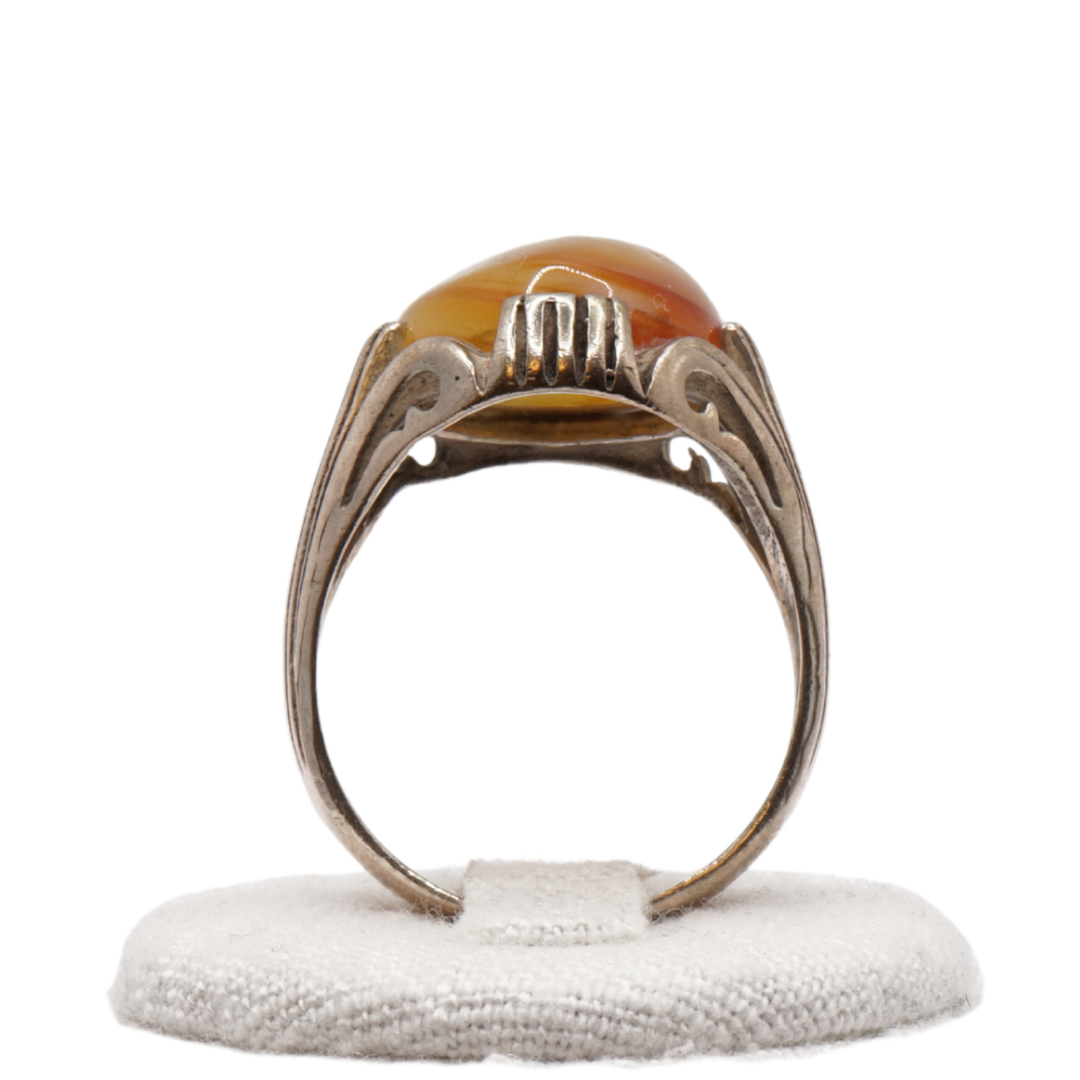 925 Silber Herren Aqeeq Ring Yamani - Jemen-Achat - Handarbeit - Massiv