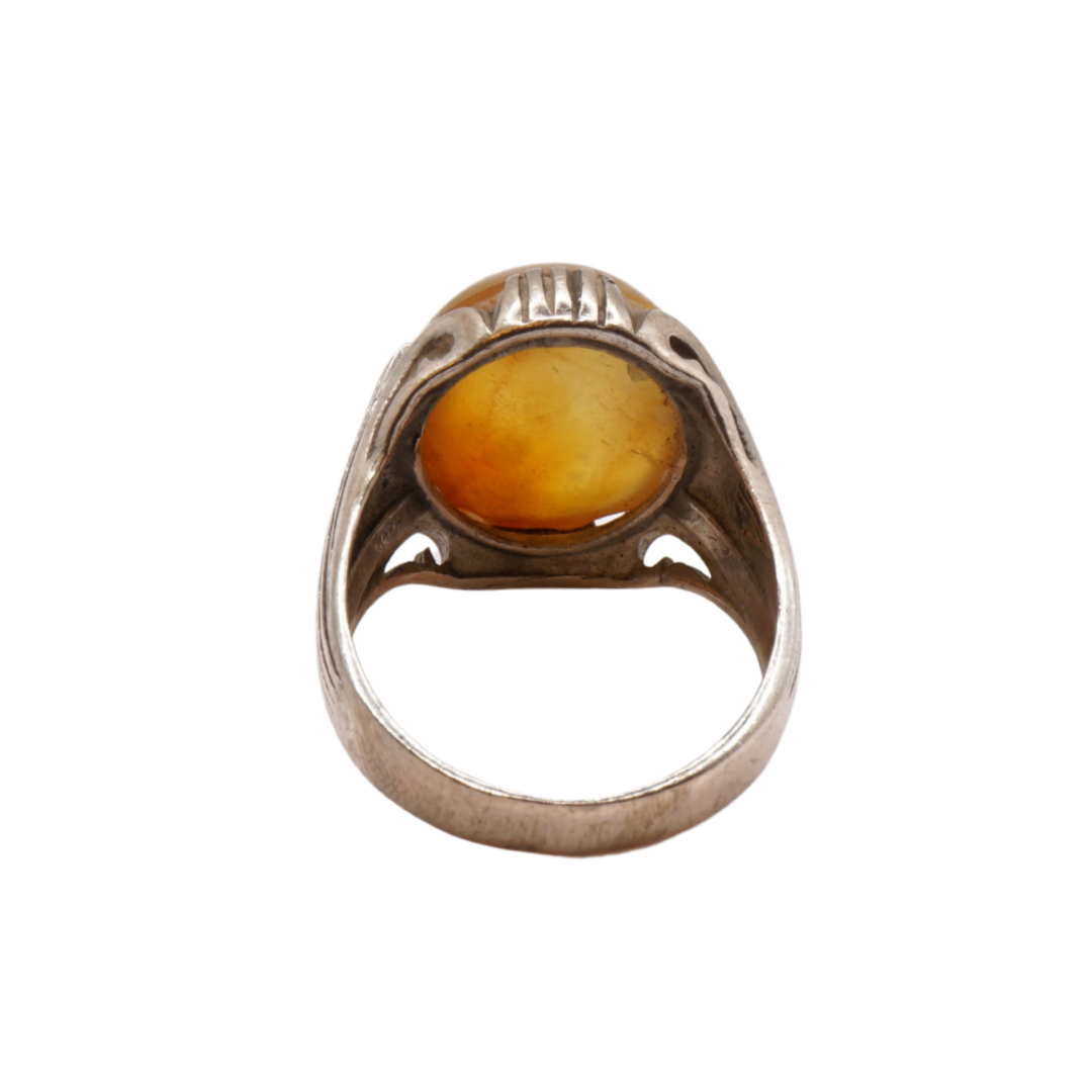 925 Silber Herren Aqeeq Ring Yamani - Jemen-Achat - Handarbeit - Massiv