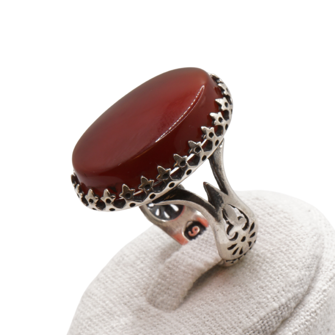 925 Silber Herren Aqeeq Ring Yamani - Jemen-Achat - Massiv
