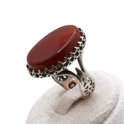 925 Silber Herren Aqeeq Ring Yamani - Jemen-Achat - Massiv