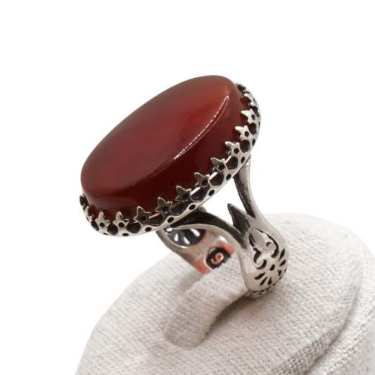 925 Silber Herren Aqeeq Ring Yamani - Jemen-Achat - Massiv