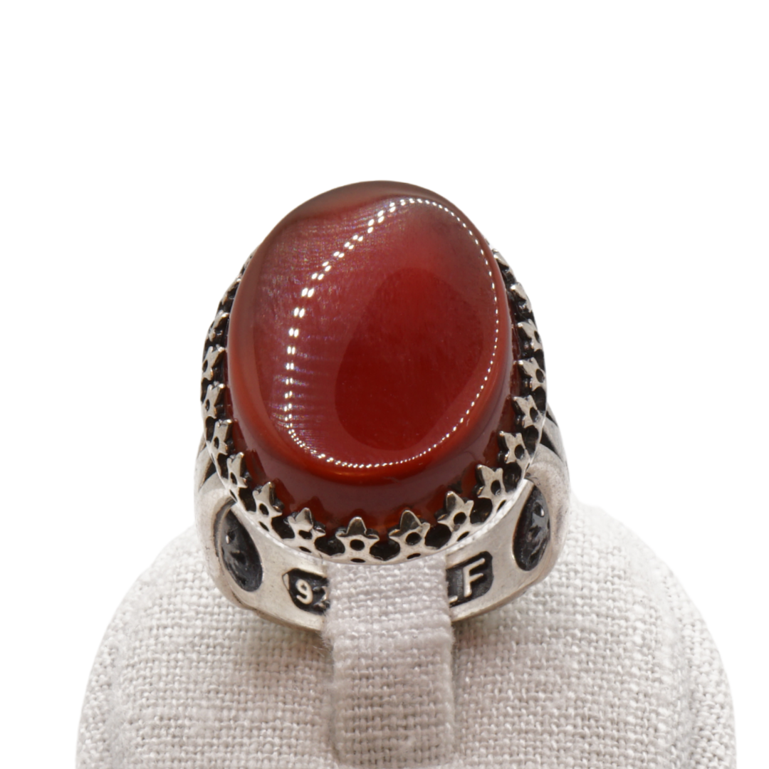 925 Silber Herren Aqeeq Ring Yamani - Jemen-Achat - Massiv