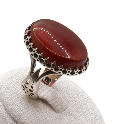 925 Silber Herren Aqeeq Ring Yamani - Jemen-Achat - Massiv