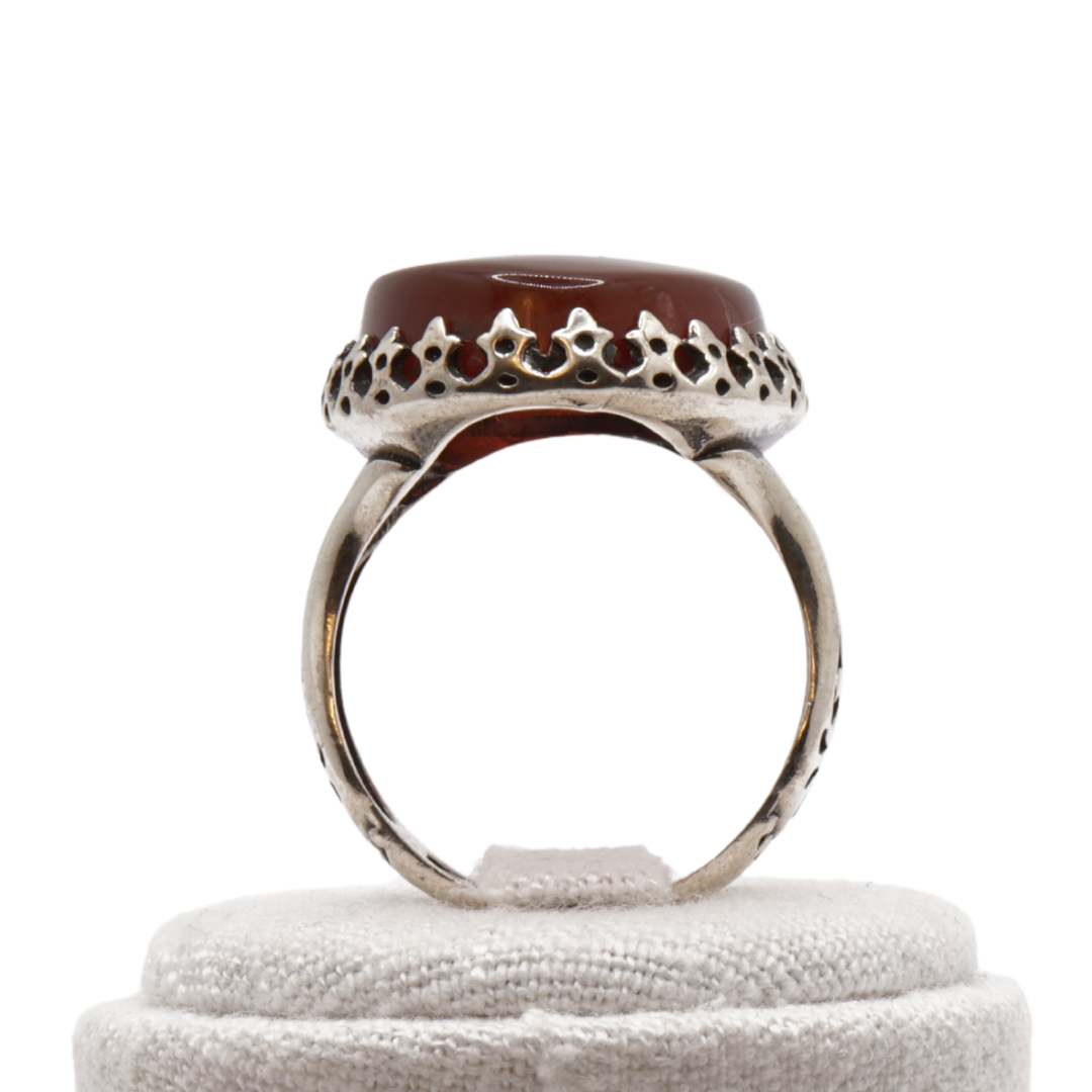 925 Silber Herren Aqeeq Ring Yamani - Jemen-Achat - Massiv