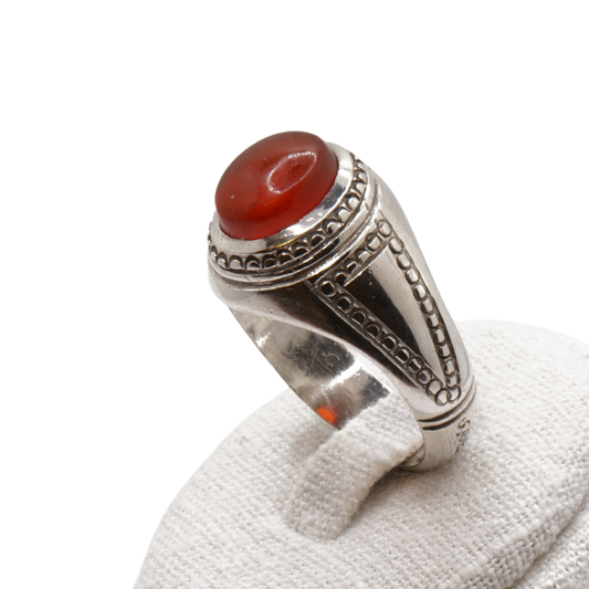 950 Silber Herren Aqeeq Ring Yamani - Jemen-Achat - Handarbeit - Massiv