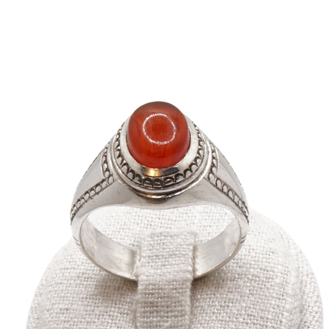 950 Silber Herren Aqeeq Ring Yamani - Jemen-Achat - Handarbeit - Massiv