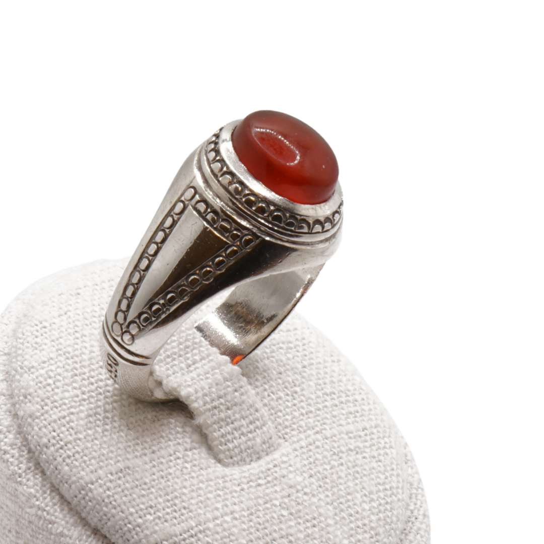 950 Silber Herren Aqeeq Ring Yamani - Jemen-Achat - Handarbeit - Massiv