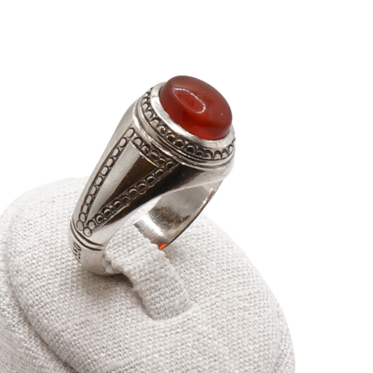 950 Silber Herren Aqeeq Ring Yamani - Jemen-Achat - Handarbeit - Massiv