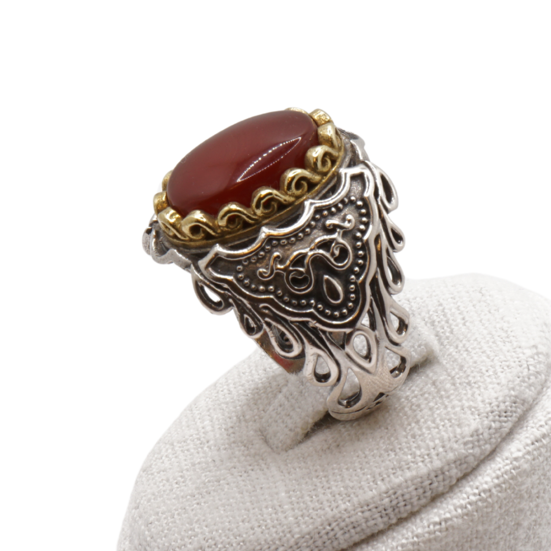 925 Silber Herren Aqeeq Ring Yamani - Jemen-Achat - Massiv