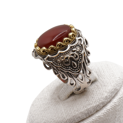 925 Silber Herren Aqeeq Ring Yamani - Jemen-Achat - Massiv