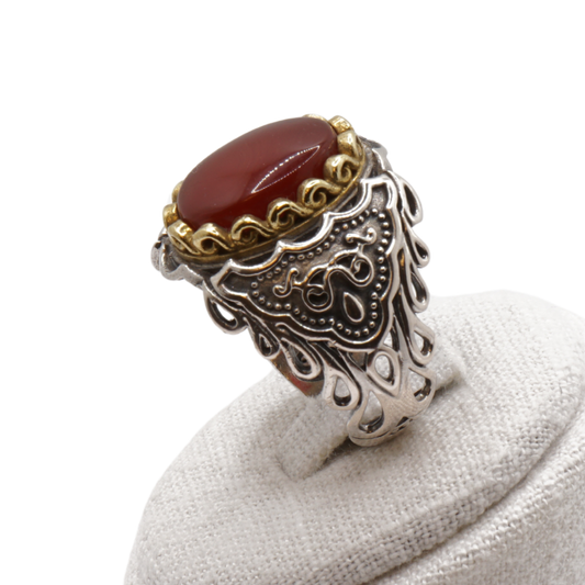 925 Silber Herren Aqeeq Ring Yamani - Jemen-Achat - Massiv