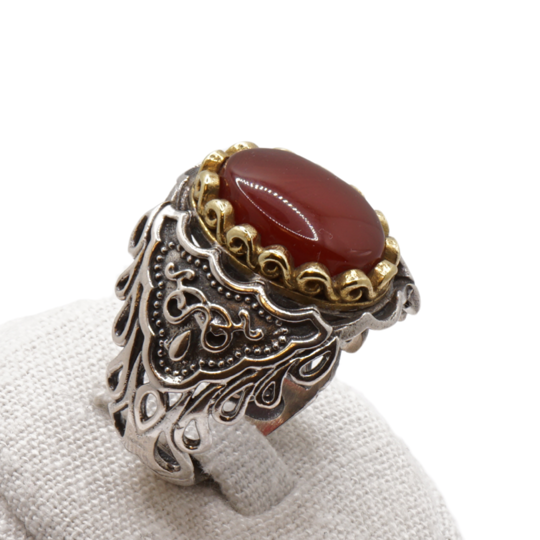 925 Silber Herren Aqeeq Ring Yamani - Jemen-Achat - Massiv