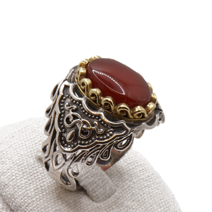 925 Silber Herren Aqeeq Ring Yamani - Jemen-Achat - Massiv