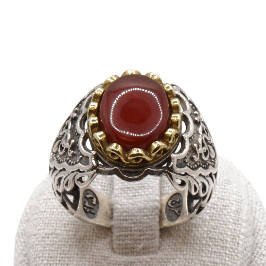 925 Silber Herren Aqeeq Ring Yamani - Jemen-Achat - Massiv