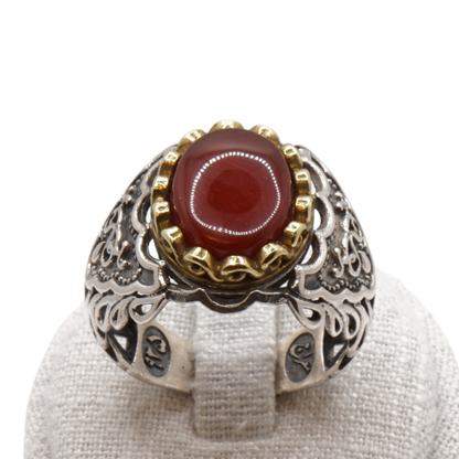 925 Silber Herren Aqeeq Ring Yamani - Jemen-Achat - Massiv