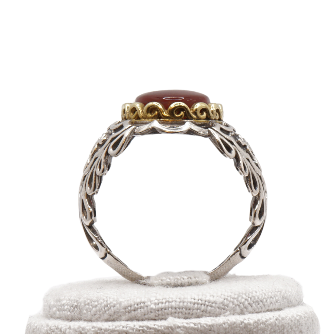 925 Silber Herren Aqeeq Ring Yamani - Jemen-Achat - Massiv