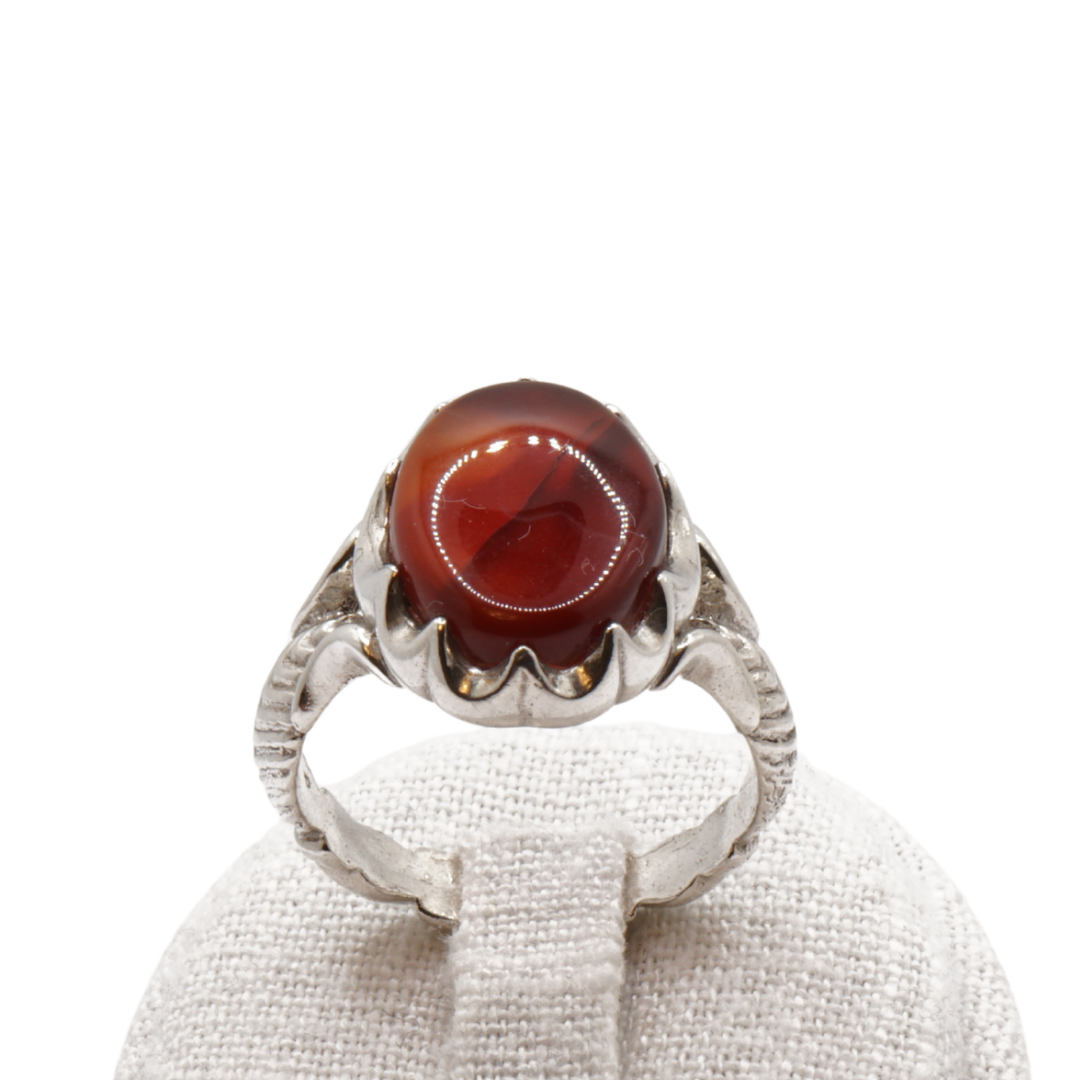 925 Silber Herren Aqeeq Ring Yamani - Jemen-Achat - Handarbeit - Massiv