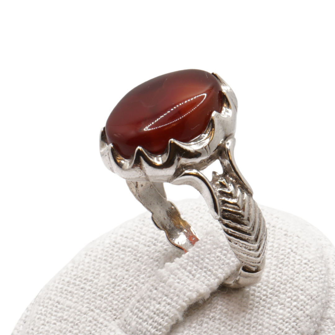 925 Silber Herren Aqeeq Ring Yamani - Jemen-Achat - Handarbeit - Massiv