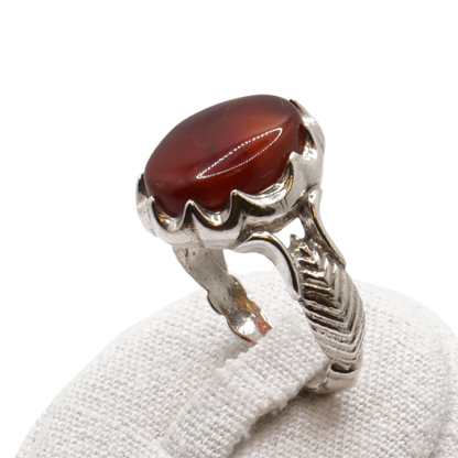 925 Silber Herren Aqeeq Ring Yamani - Jemen-Achat - Handarbeit - Massiv