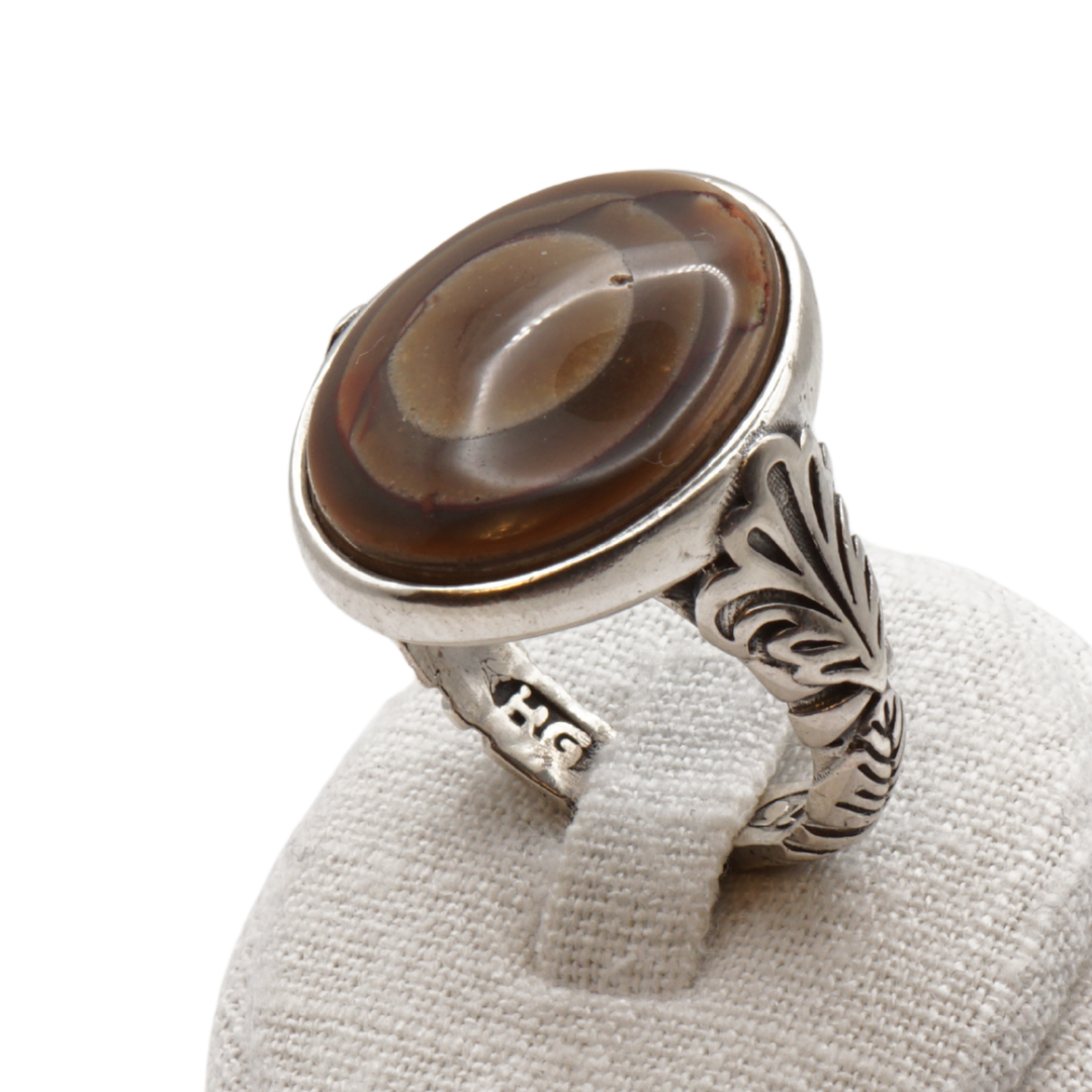 925 Silber Herren Aqeeq Ring - Augenachat - Handarbeit - Massiv