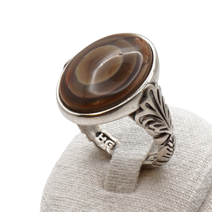 925 Silber Herren Aqeeq Ring - Augenachat - Handarbeit - Massiv