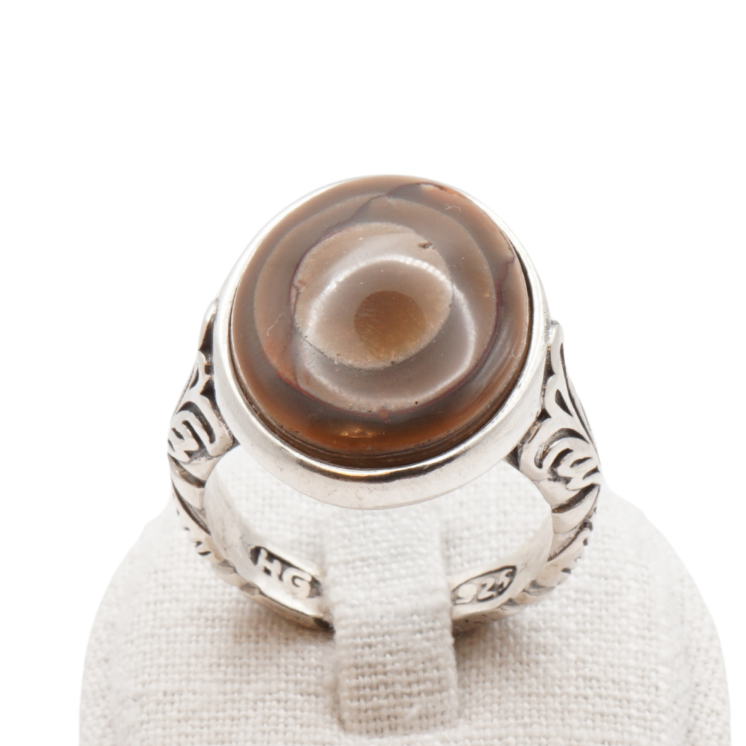 925 Silber Herren Aqeeq Ring - Augenachat - Handarbeit - Massiv