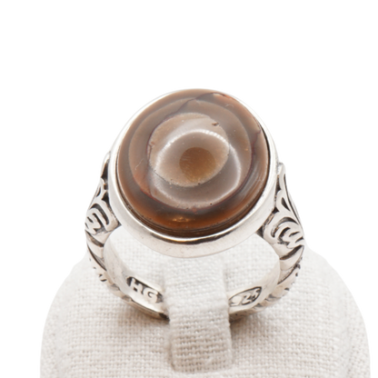 925 Silber Herren Aqeeq Ring - Augenachat - Handarbeit - Massiv