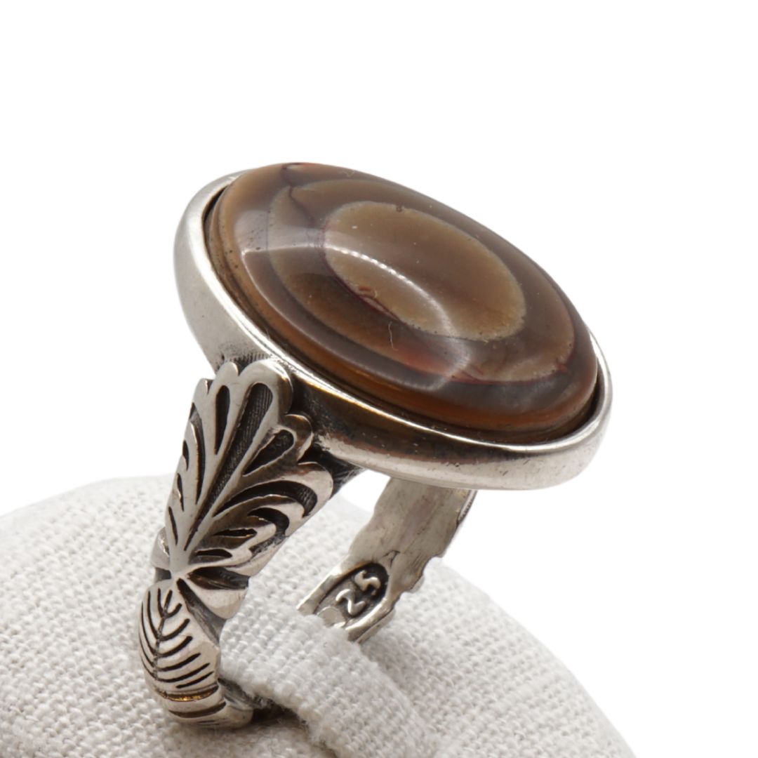 925 Silber Herren Aqeeq Ring - Augenachat - Handarbeit - Massiv