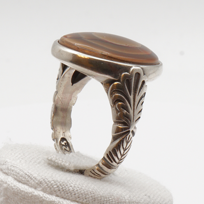 925 Silber Herren Aqeeq Ring - Augenachat - Handarbeit - Massiv